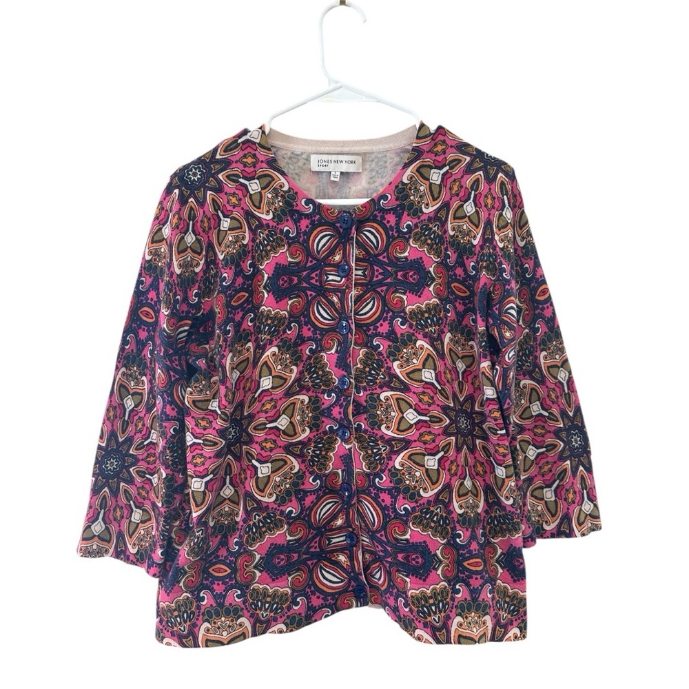 Jones New York Multicolor Psychedelic Patterned Cardigan Size Large